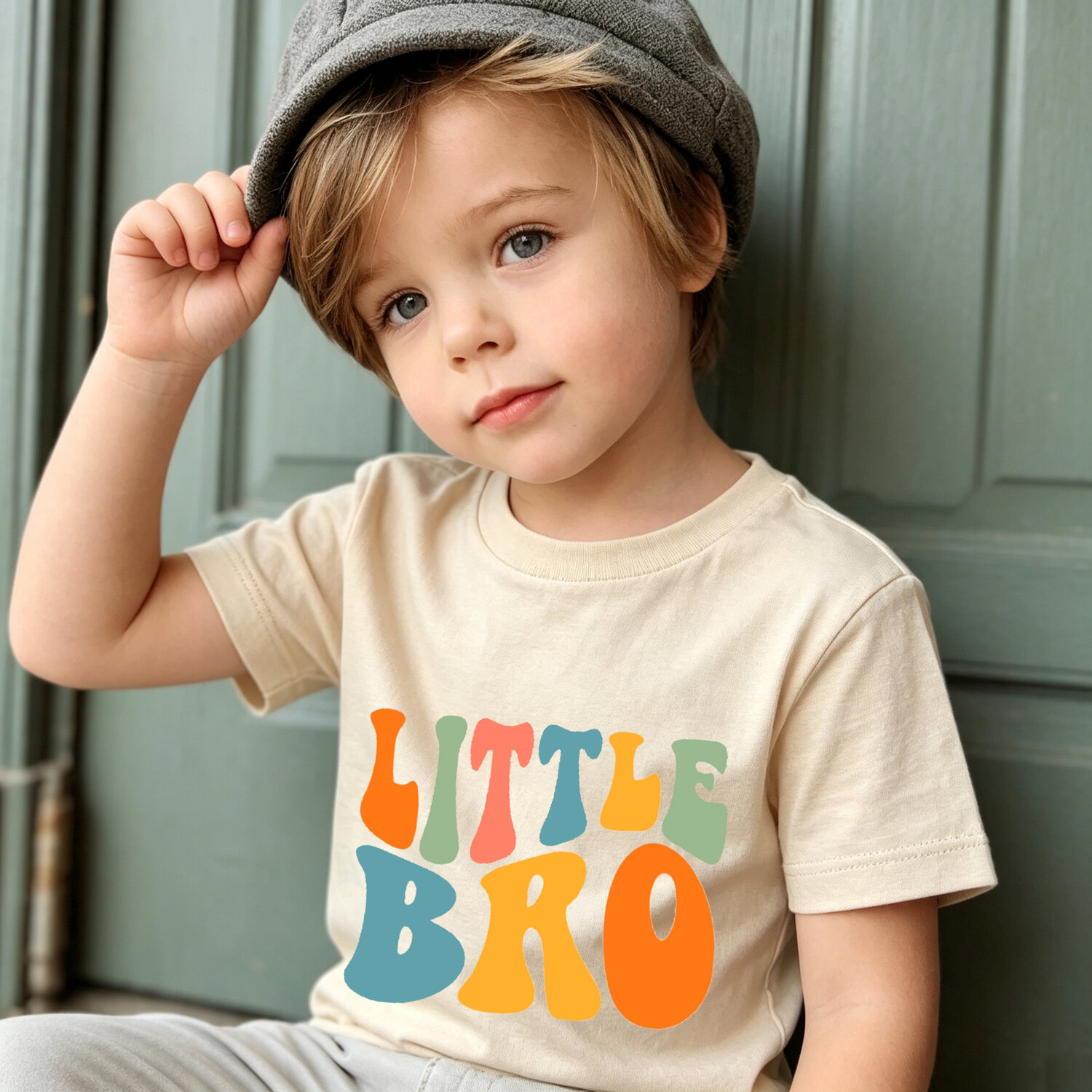 Little Bro Shirt, Colorful Wavy Lettering Little Brother Tee, Cream Kids Sibling Outfit, Gift for Younger Brother