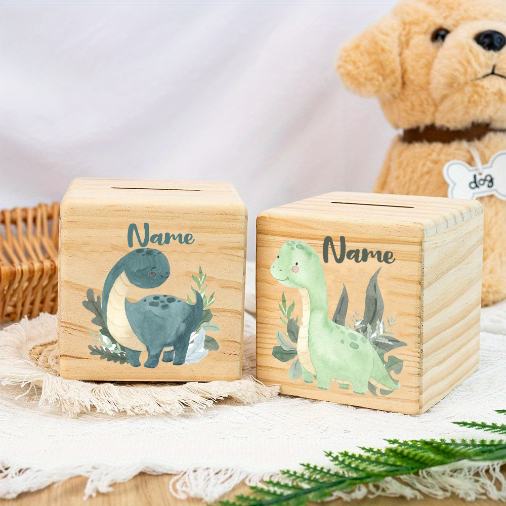 Dinosaur Piggy Bank, Personalized Wooden Coin Box, Custom Name Dinosaur Money Bank, Kids Savings Box, Dino Nursery Decor, Boys and Girls Gift