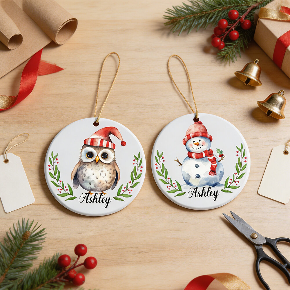 Personalized Custom Name Ceramic Slice Christmas Ornament Custom Text Hanging Pendant For Xmas Tree Decor Holiday Party Souvenir Family Memorial Gift