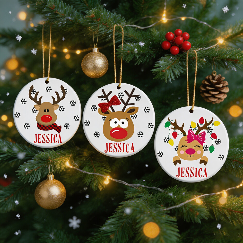 Custom Name Personalized Ceramic Slice Xmas Ornament Hanging Pendant For Christmas Tree Decor Family Holiday Gift Festive Keepsake Decoration