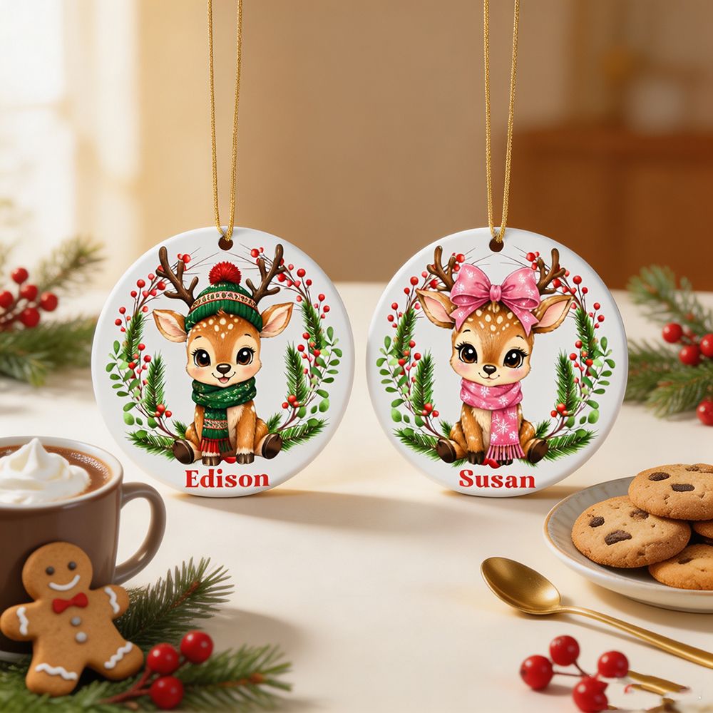 Custom Name Xmas Ceramic Flat Slice Ornament Personalized Hanging Pendant For Christmas Tree Decor Holiday Keepsake Gift Family Celebration Decor
