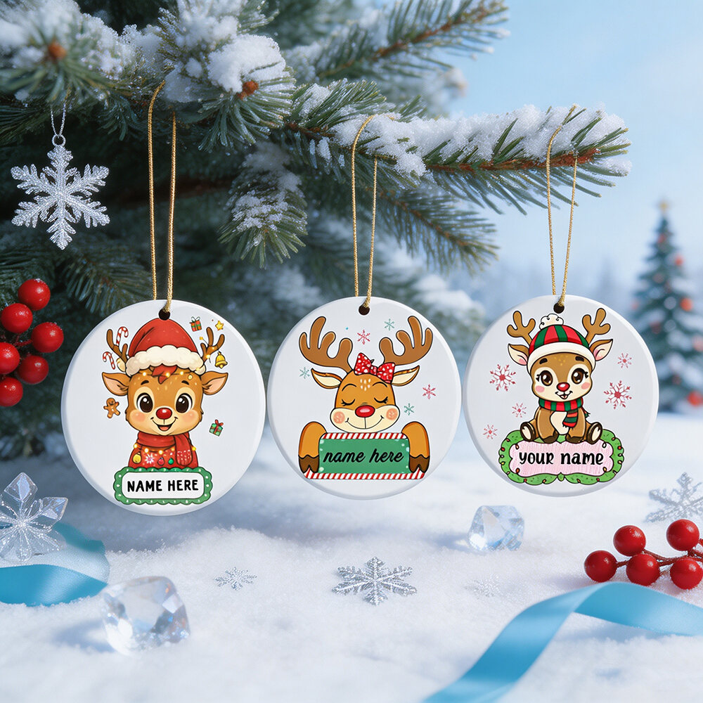 Personalized Custom Text Name Ceramic Christmas Ornament Flat Slice Hanging Pendant For Xmas Tree Decoration Holiday Gift Christmas Party Decor