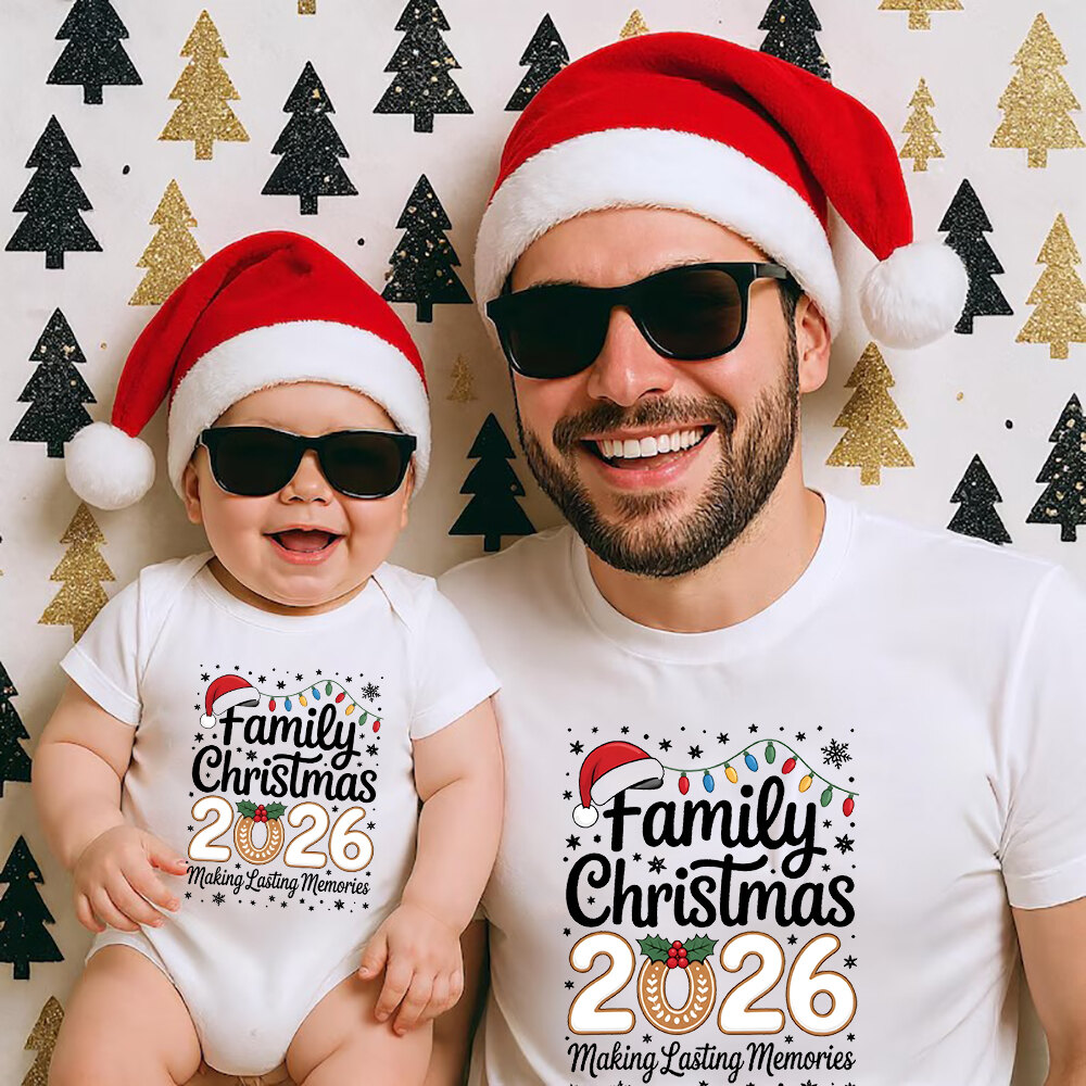 Family Christmas 2026 Santa Hat Bodysuit & T-Shirt, Christmas Lights Matching Outfit, Making Lasting Memories Holiday Design