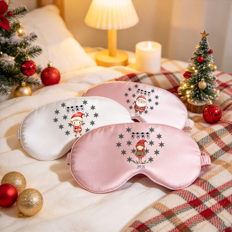 Personalized Santa Snowflake Sleep Mask 2026, Merry Christmas Eye Mask for Holiday Travel, Custom Name Sleep Mask Gift, Soft Light Blocking Mask in Pink or White