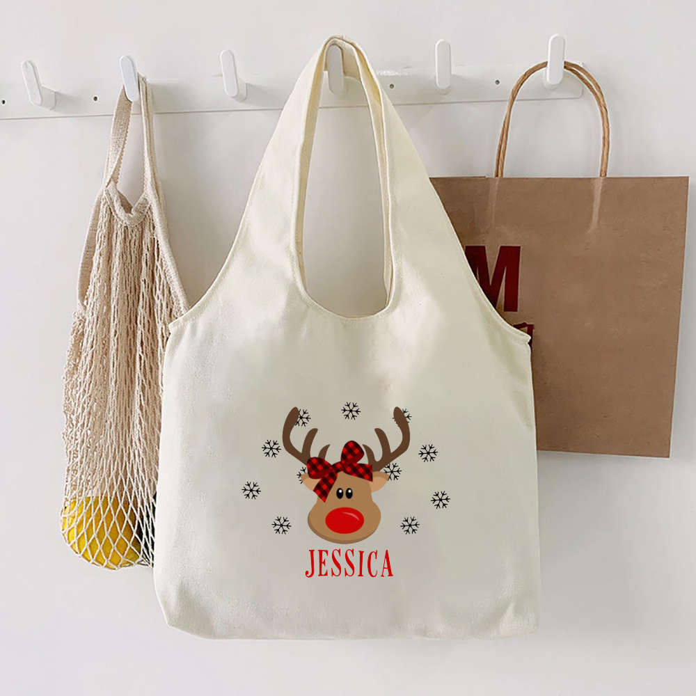 Christmas Reindeer Canvas Vest-Style Tote Bag for Holiday Shopping