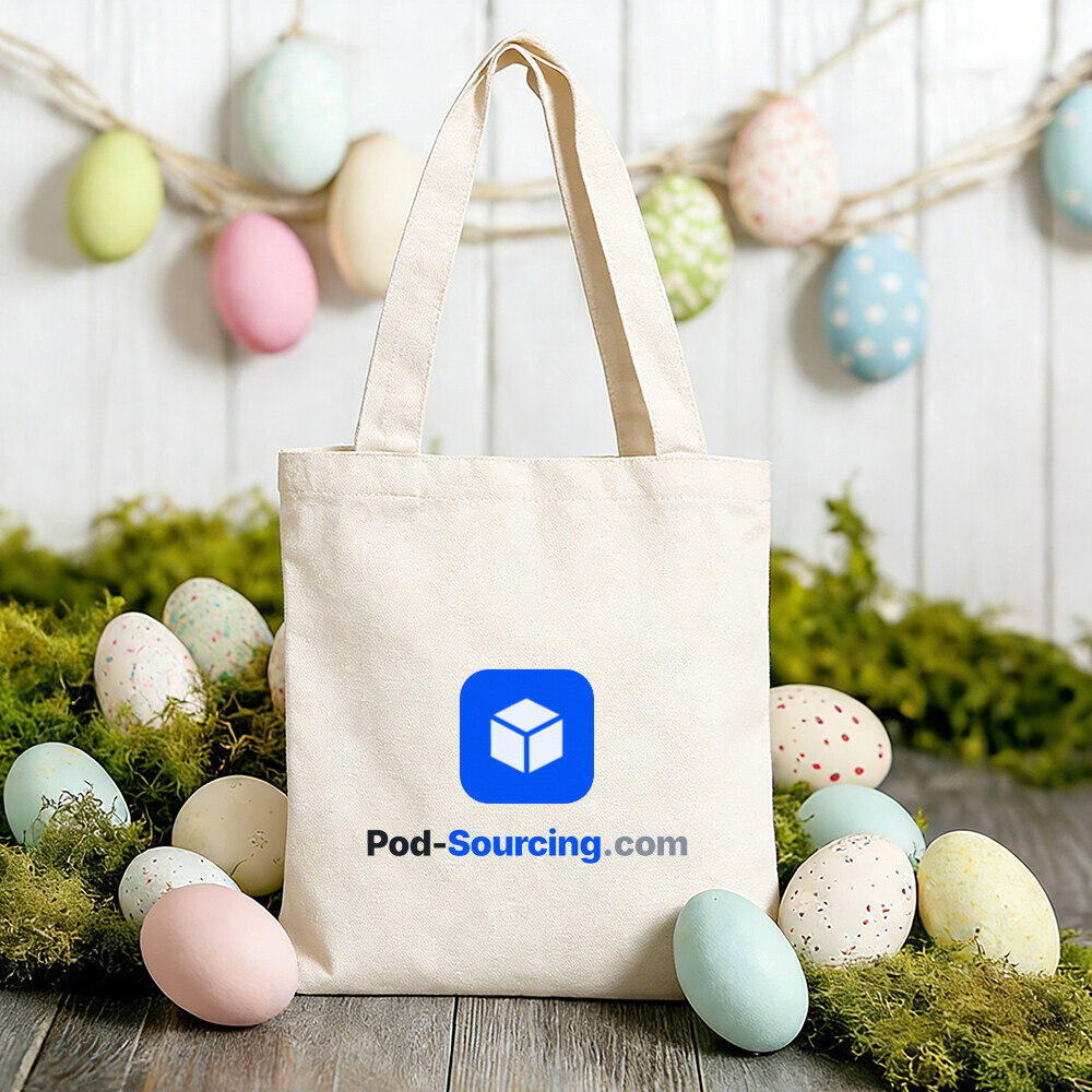 corporate custom Logo Easter Tote Bag, Blue Box Icon Corporate Tote, Off-White Easter Egg Tote for Spring Events