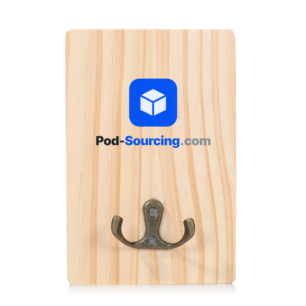custom logo Wooden Wall Hook, Printed Corporate Brand Wall Mount Key Holder with Double Metal Hook, Office Entryway Decor