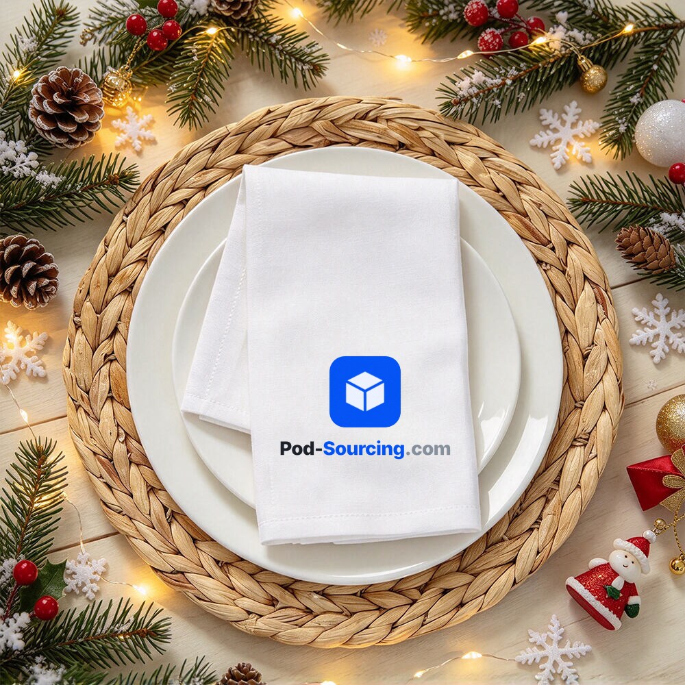 bulk corporate gifts Logo Box Print Napkin, Corporate Branded Holiday Napkin, Christmas Pinecone & Snowflake Table Decor, Custom Company Logo Napkin for Business Gifts