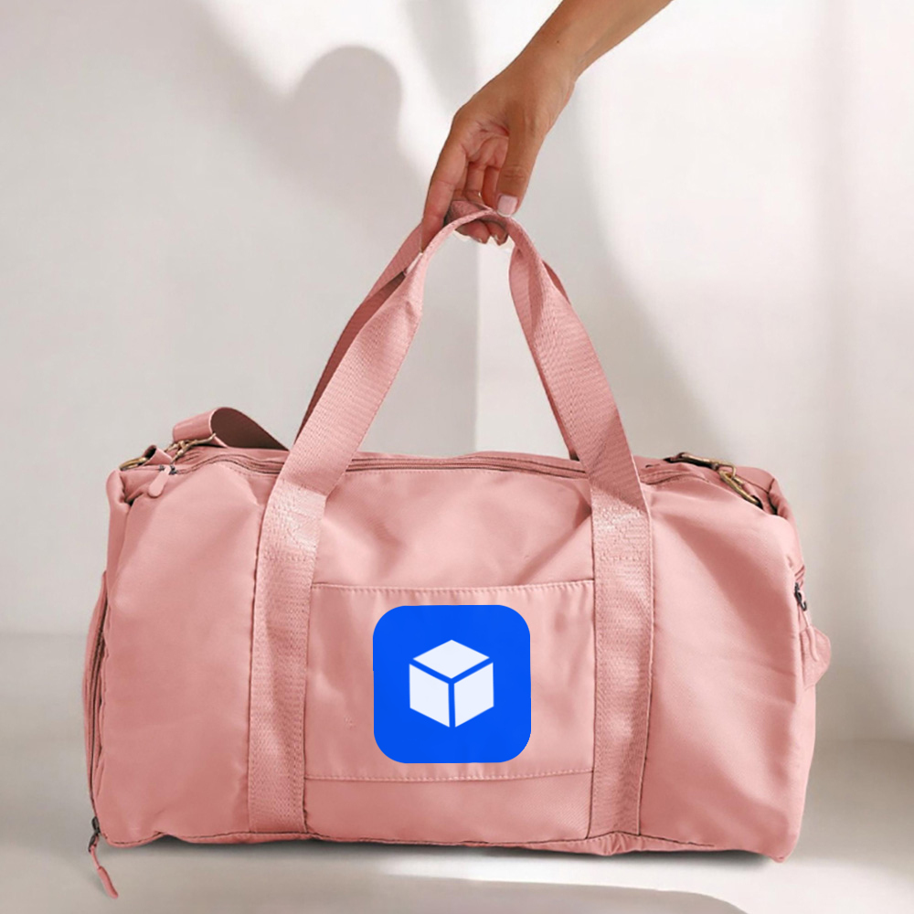 company corporate  Logo Gym Bag, Pink Duffel Bag for Travel and Workouts, Printed Sports Duffel with Handles and Zip