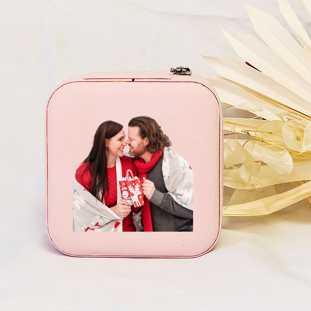 Personalized PU Leather Jewelry Box with Winter Couple Artwork