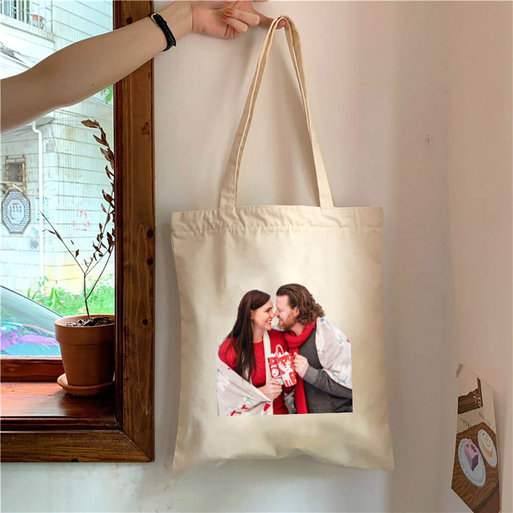 Personalized Canvas Tote Bag with Couple Photo Print for Everyday Shopping