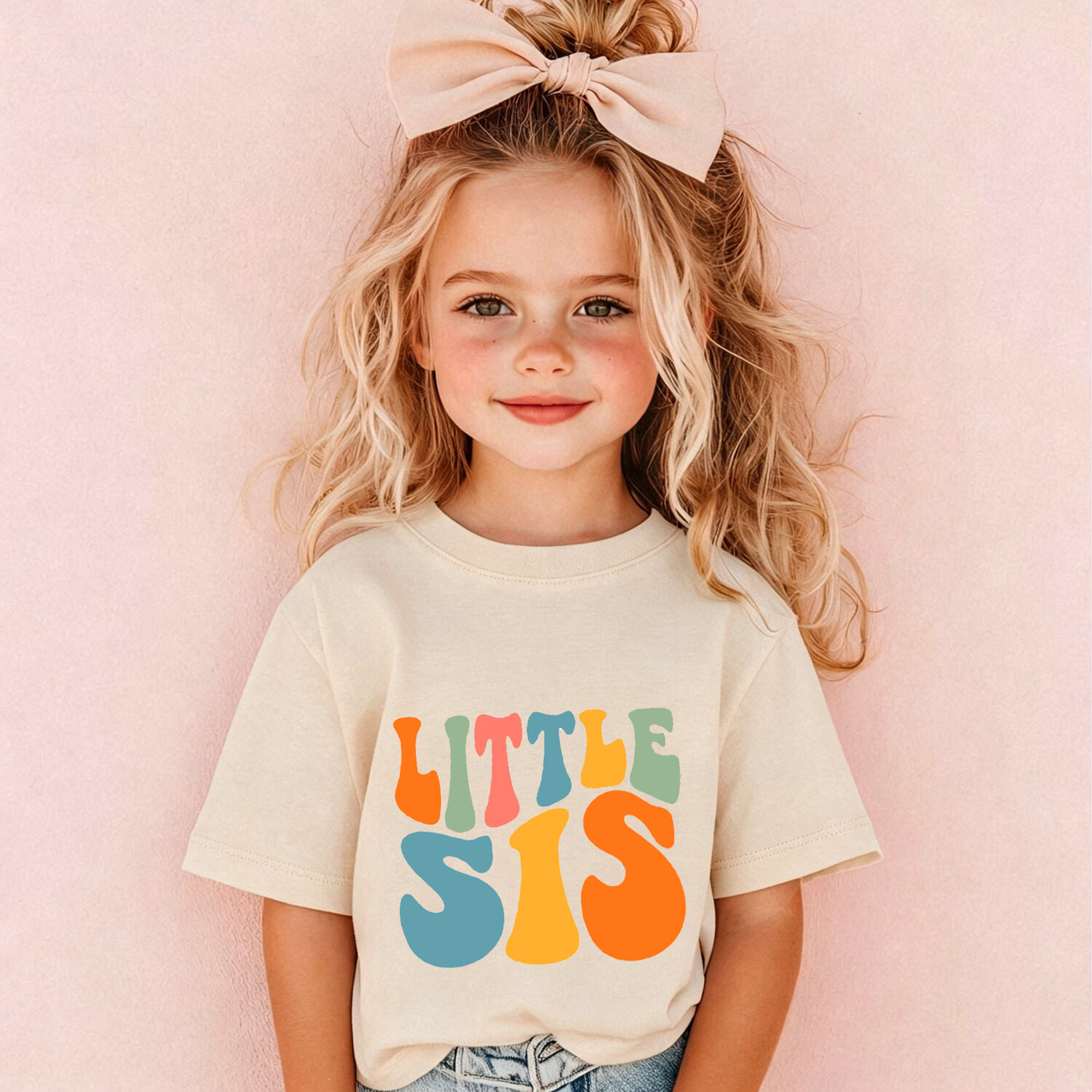 Little Sis Shirt, Colorful Bubbly Little Sister Graphic Tee, Big Sister Announcement Top, Sibling Reveal Outfit for Girls
