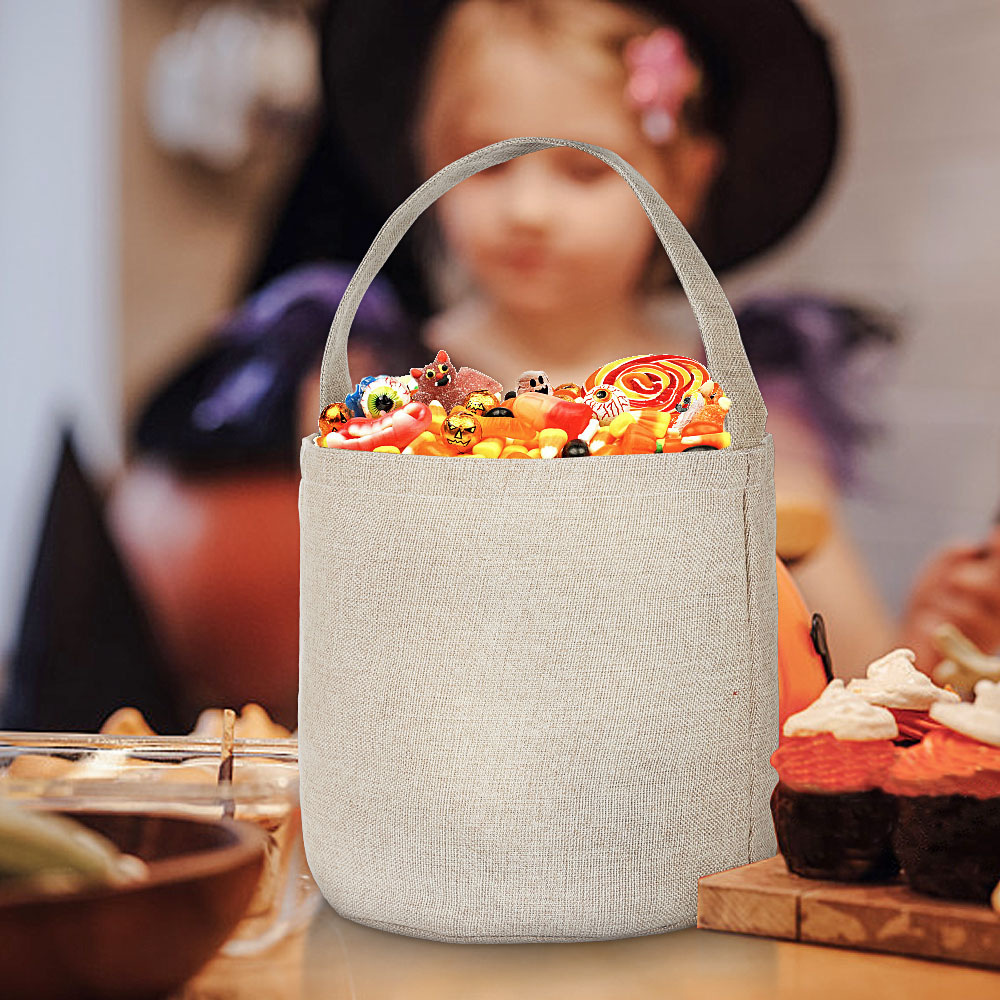 A117 Polyester Burlap-Style Gift Bag – Halloween Candy Bucket, Halloween Treat Bag, Christmas Gift Sack, Easter Basket & Wedding Flower Girl Basket
