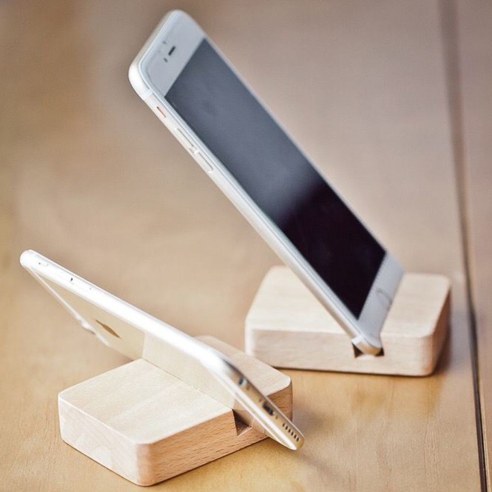 A089 Personalized Beech Wood Phone Stand – Custom Wooden Phone Holder, Phone Dock, Gadget Holder, Office Stand & iPhone Holder