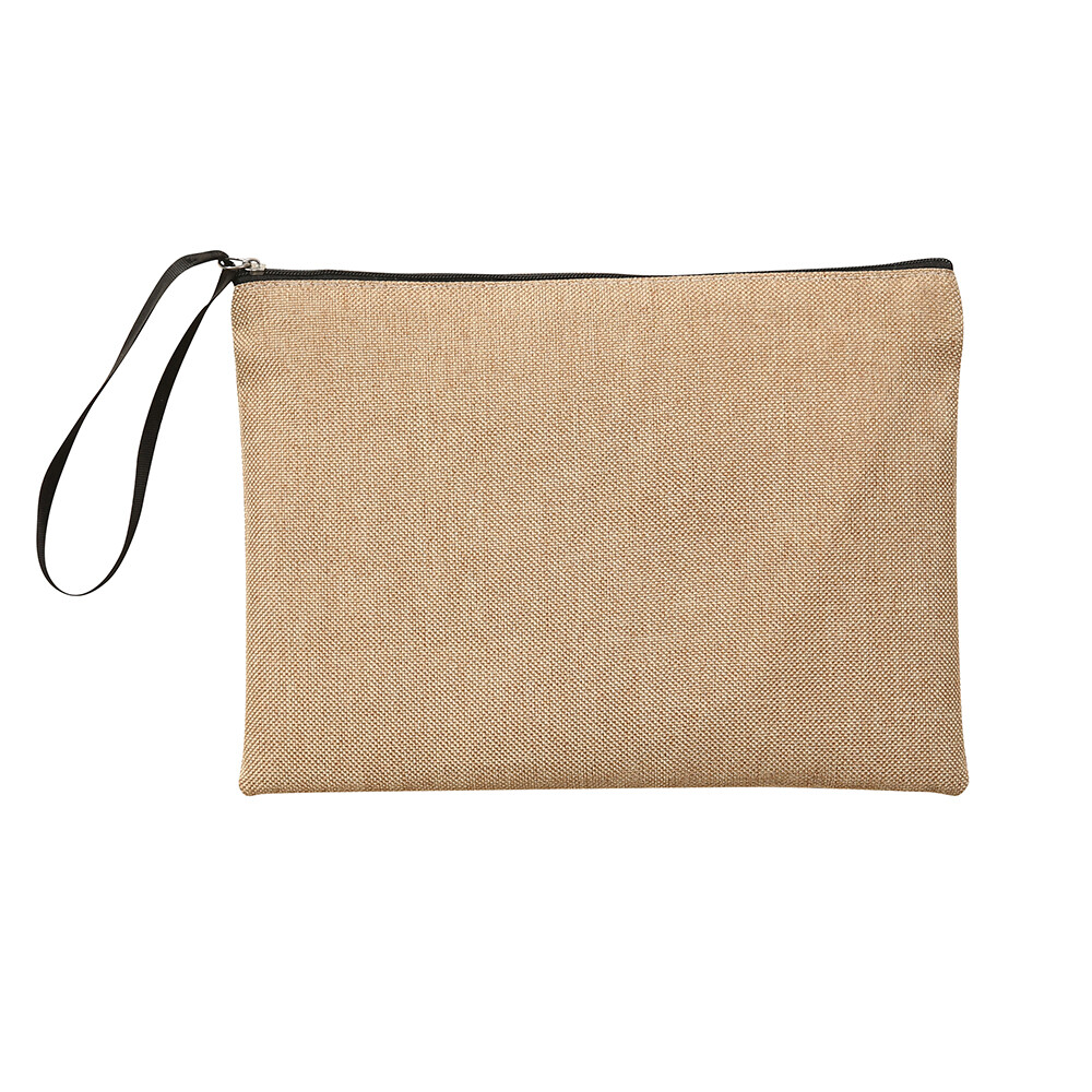 A012. Polyester-Jute Clutch Bag – Cosmetic Makeup Pouch, Toiletry Travel Case, Pencil Pencil Case Stationery Organizer