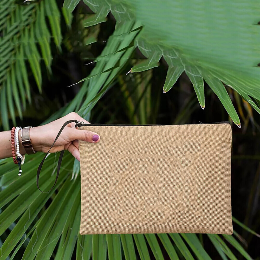 A012. Polyester-Jute Clutch Bag – Cosmetic Makeup Pouch, Toiletry Travel Case, Pencil Pencil Case Stationery Organizer