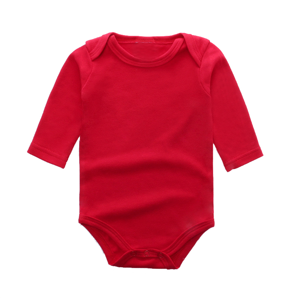 A008. Cotton Long Sleeve Baby Romper Bodysuit – Unisex Gender-Neutral Onesie in Christmas Red, Soft Breathable Infant Sleeper, Newborn to Toddler All-Season Wear